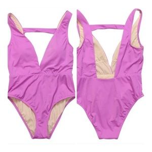 Sea Angel Plunge Neckline 1-Piece Swimsuit SA2179 Color Orchid Purple Sz Medium